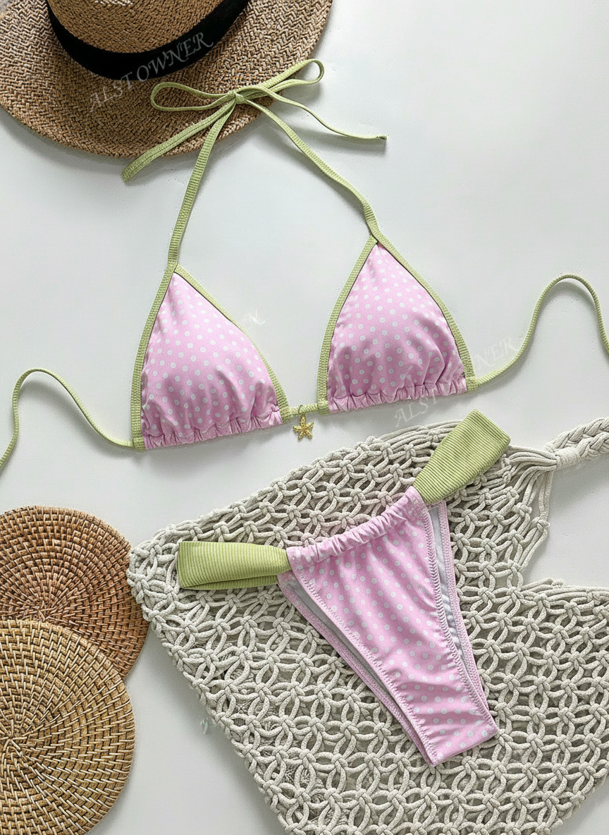 Bikini Sexy de Dos Piezas con Copa Triangular Rosa - 3