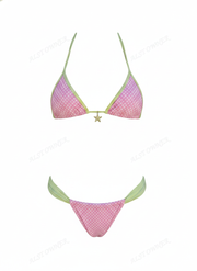 Bikini Sexy de Dos Piezas con Copa Triangular Rosa - 1