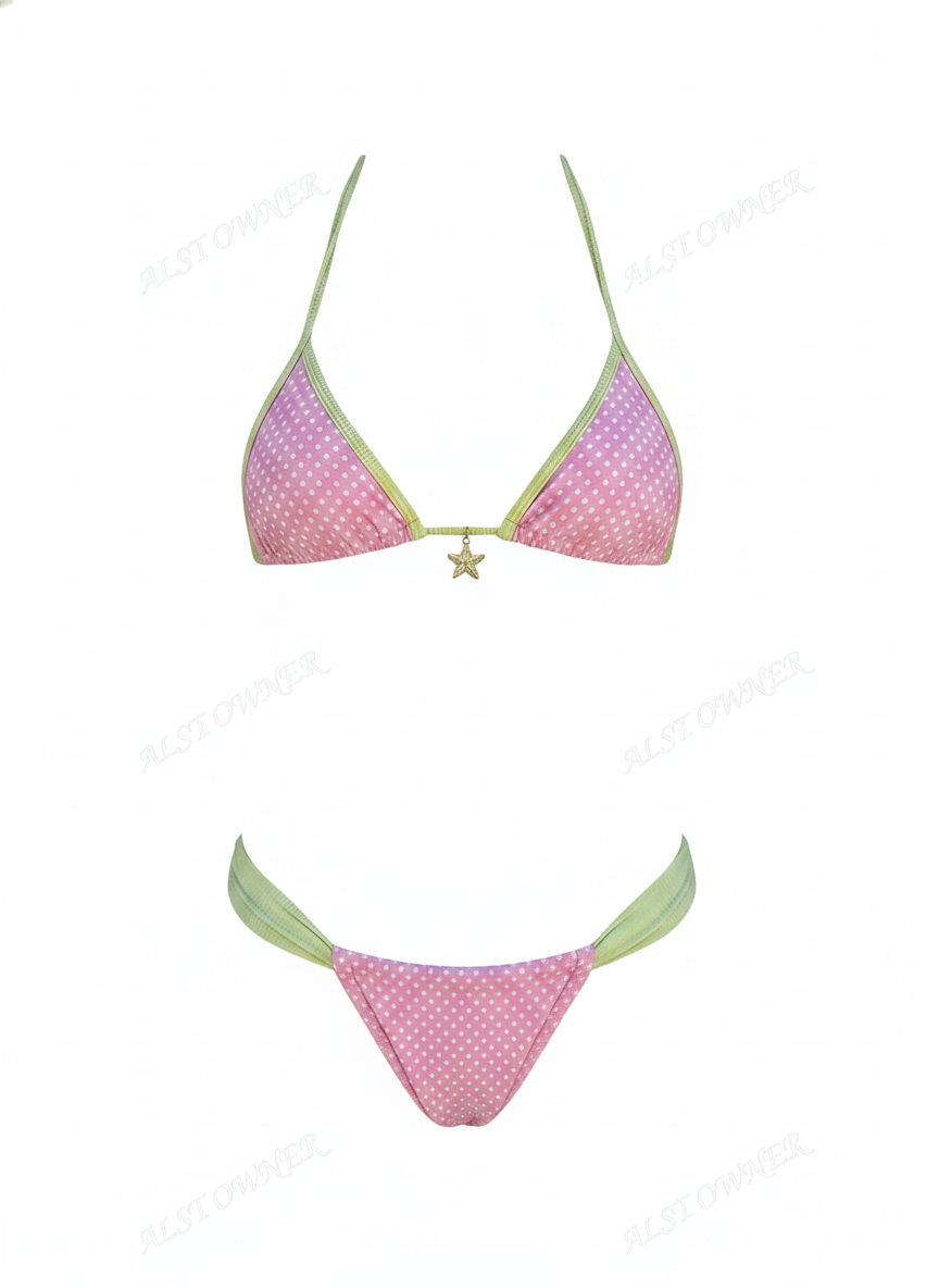 Bikini Sexy de Dos Piezas con Copa Triangular Rosa - 1