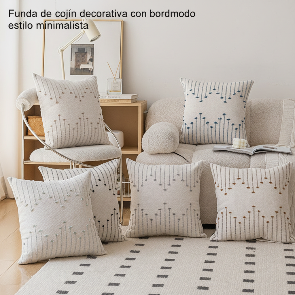 Funda de cojín decorativa con bordado estilo minimalista - 2