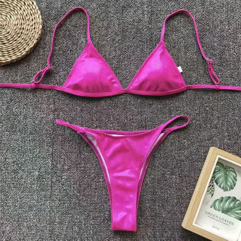 Bikini triangular con efecto dorado para mujer - 3