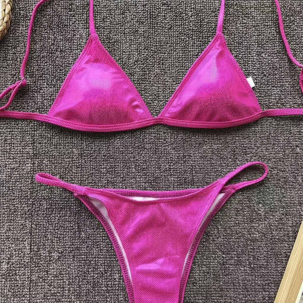 Bikini triangular con efecto dorado para mujer - 4