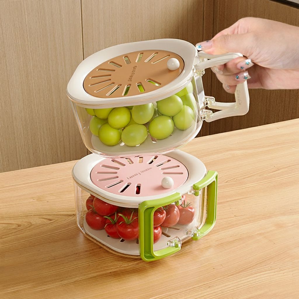 Canasta Escurridor Doble con Tapa para Frutas y Verduras - 2