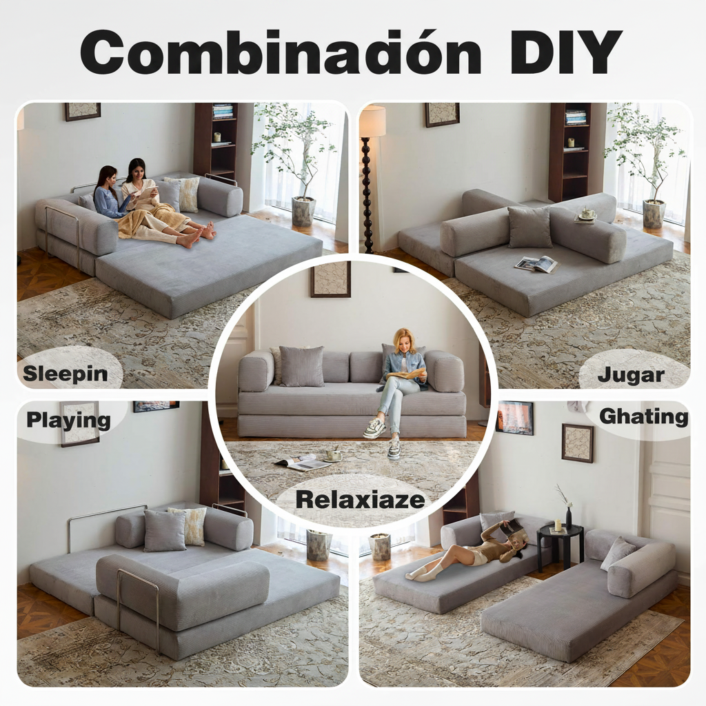 Sofá cama plegable de pana con espuma de alta densidad - 2