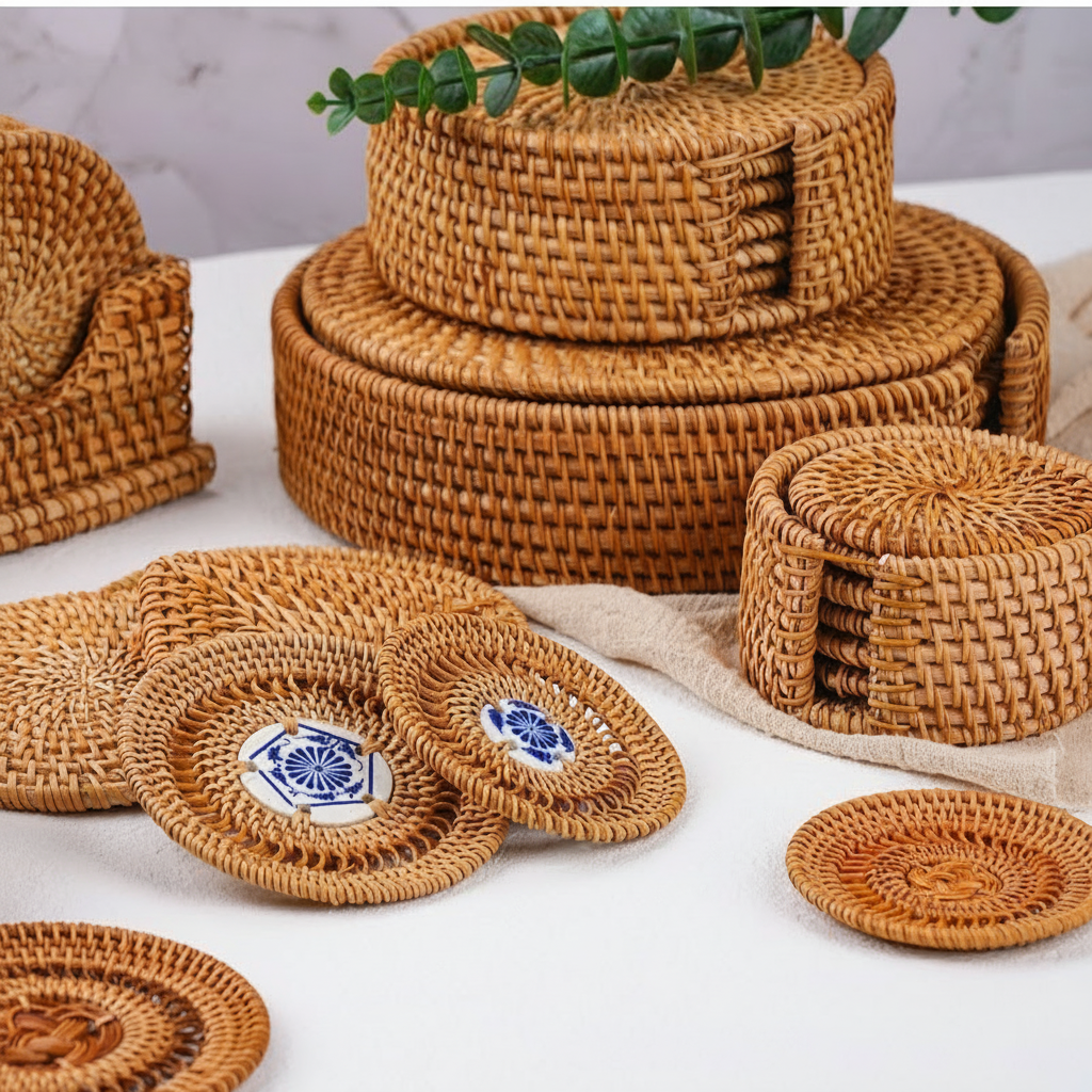 Posavasos de mimbre natural tejido a mano, varios tamaños - 2