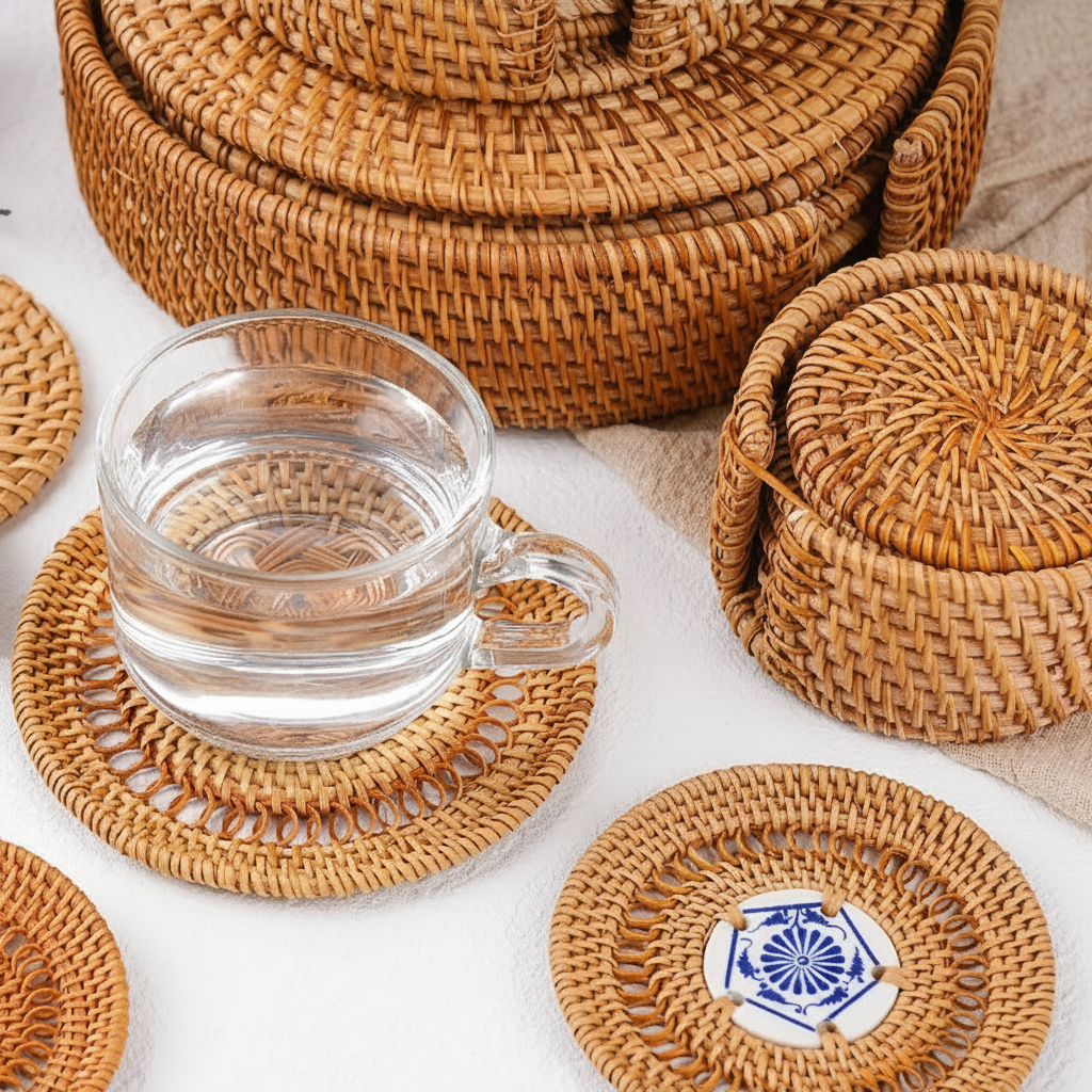 Posavasos de mimbre natural tejido a mano, varios tamaños - 3