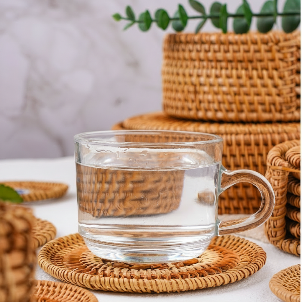Posavasos de mimbre natural tejido a mano, varios tamaños - 4