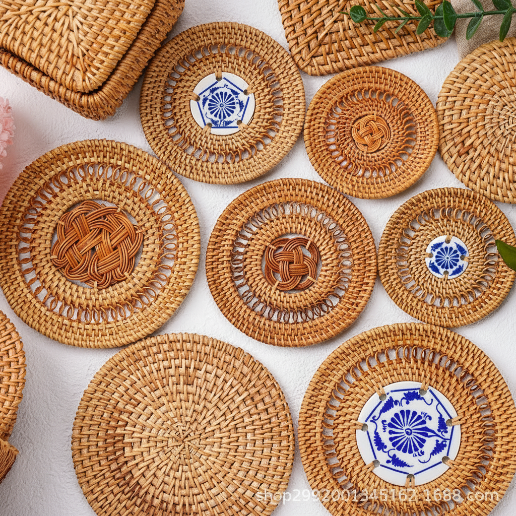 Posavasos de mimbre natural tejido a mano, varios tamaños - 1