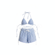 Bikini a Rayas con Cubierta y Short de Playa Mujer - 1