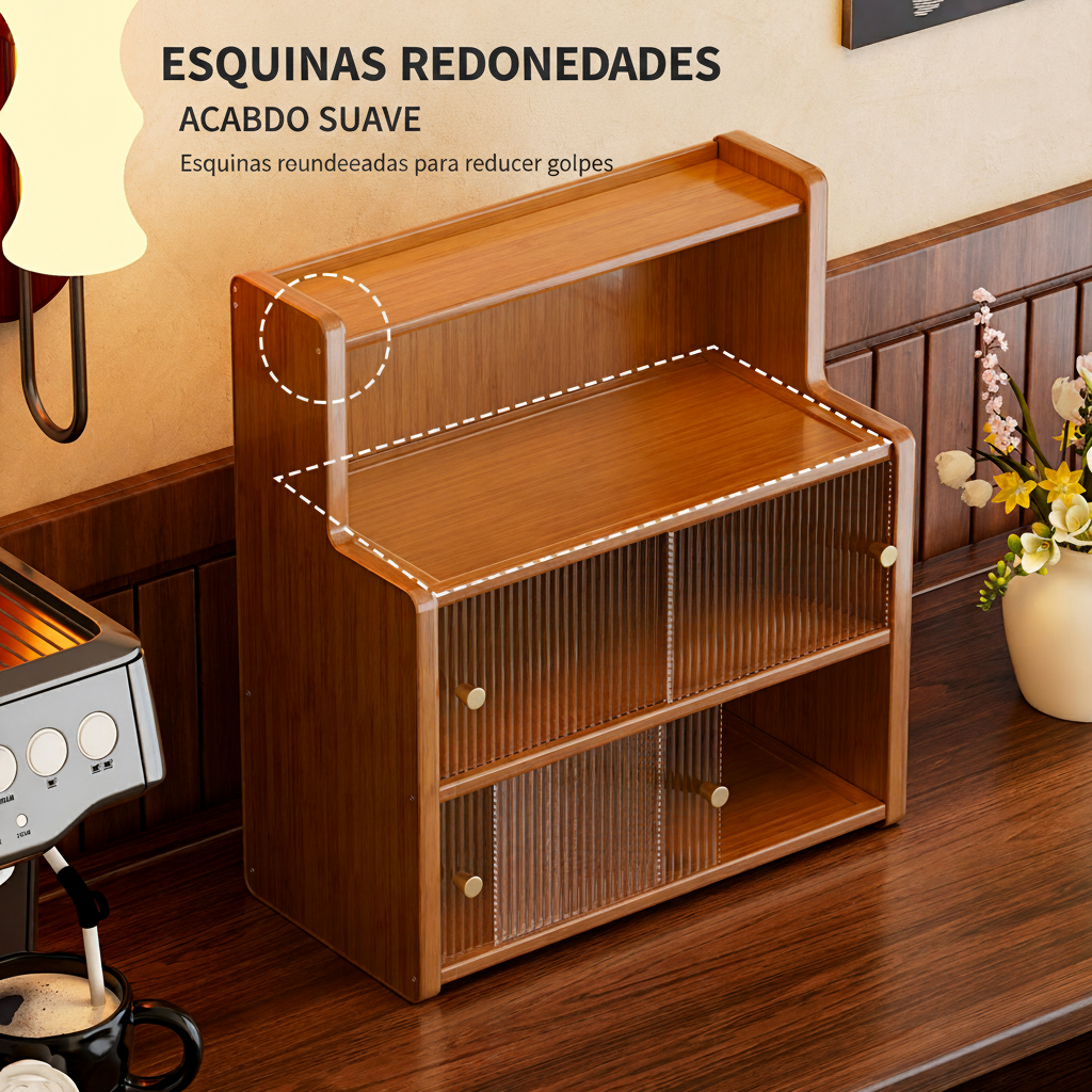 Organizador de bambú para escritorio con tapa antigoteo - 4