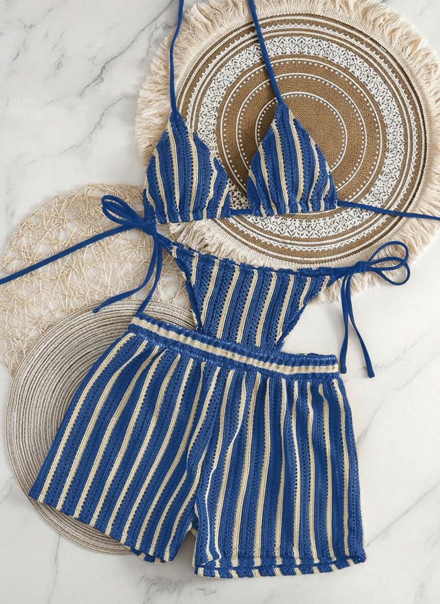 Bikini de Tres Piezas con Rayas Estilo Bohemio - 3