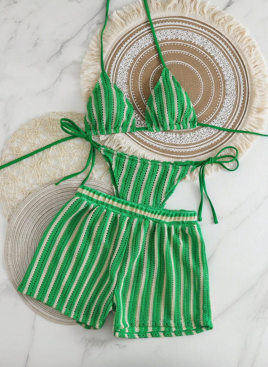 Bikini de Tres Piezas con Rayas Estilo Bohemio - 4