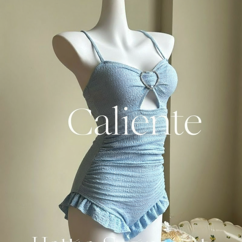Traje de baño entero azul niebla con cubre bikini - 2