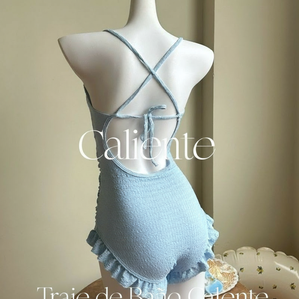 Traje de baño entero azul niebla con cubre bikini - 4