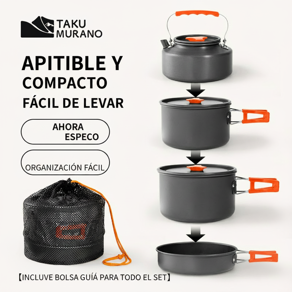 Set de cocina plegable para camping en aluminio - 1