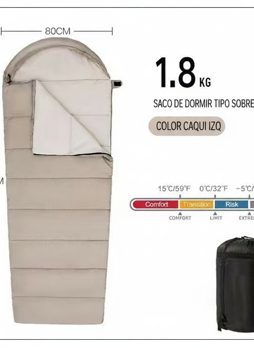 Sleeping Bag Tipo Sobre con Capucha para Adulto - 3