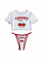 Bikini 3 piezas con estampado de cerezas y tirantes - 1