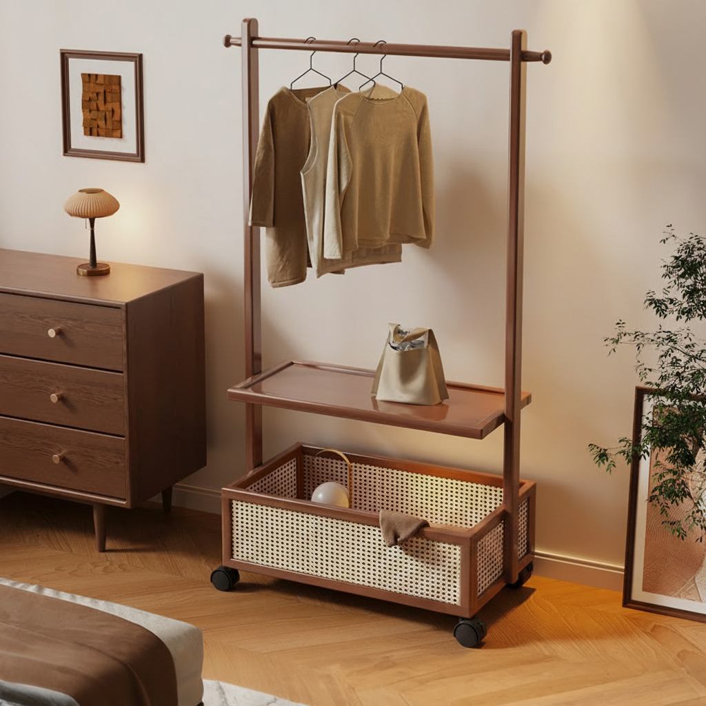 Perchero de bambú con cesto para ropa sucia multiusos - 2