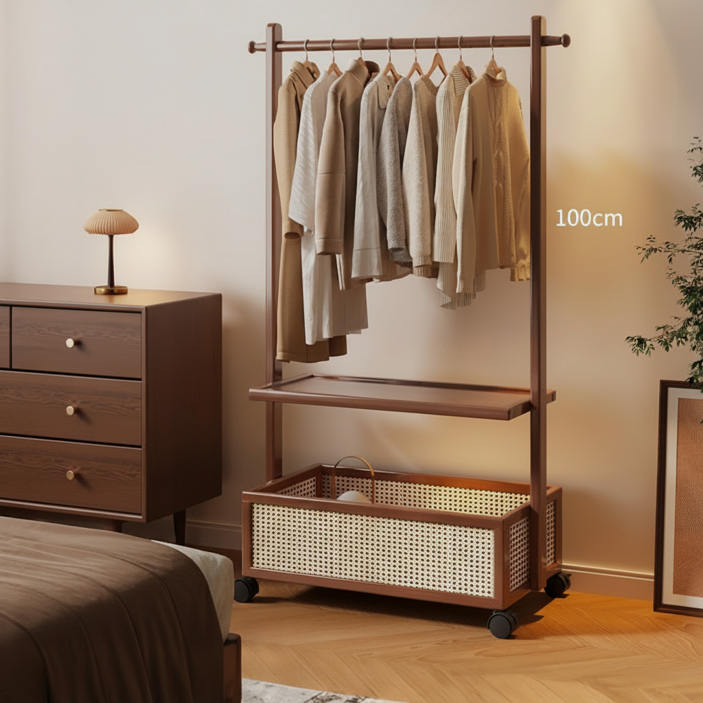 Perchero de bambú con cesto para ropa sucia multiusos - 3