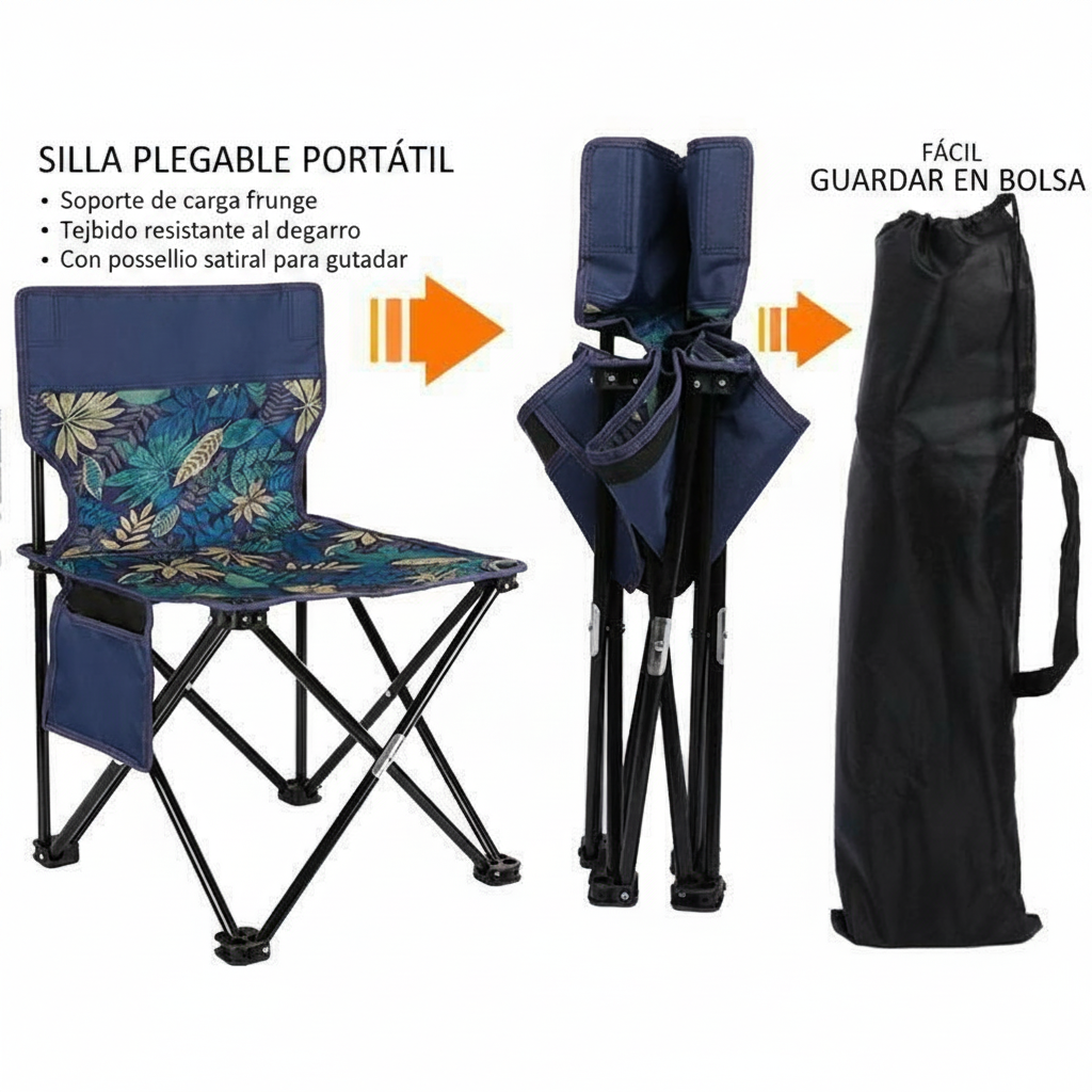 Silla plegable portátil para camping y picnic con bolsa - 2