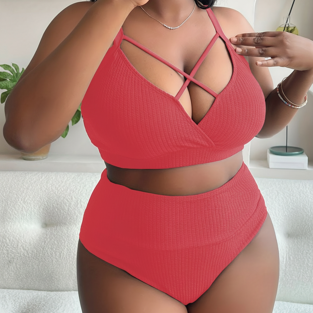 Bikini Plus Size de Tirantes con Cintura Alta Sexy - 3
