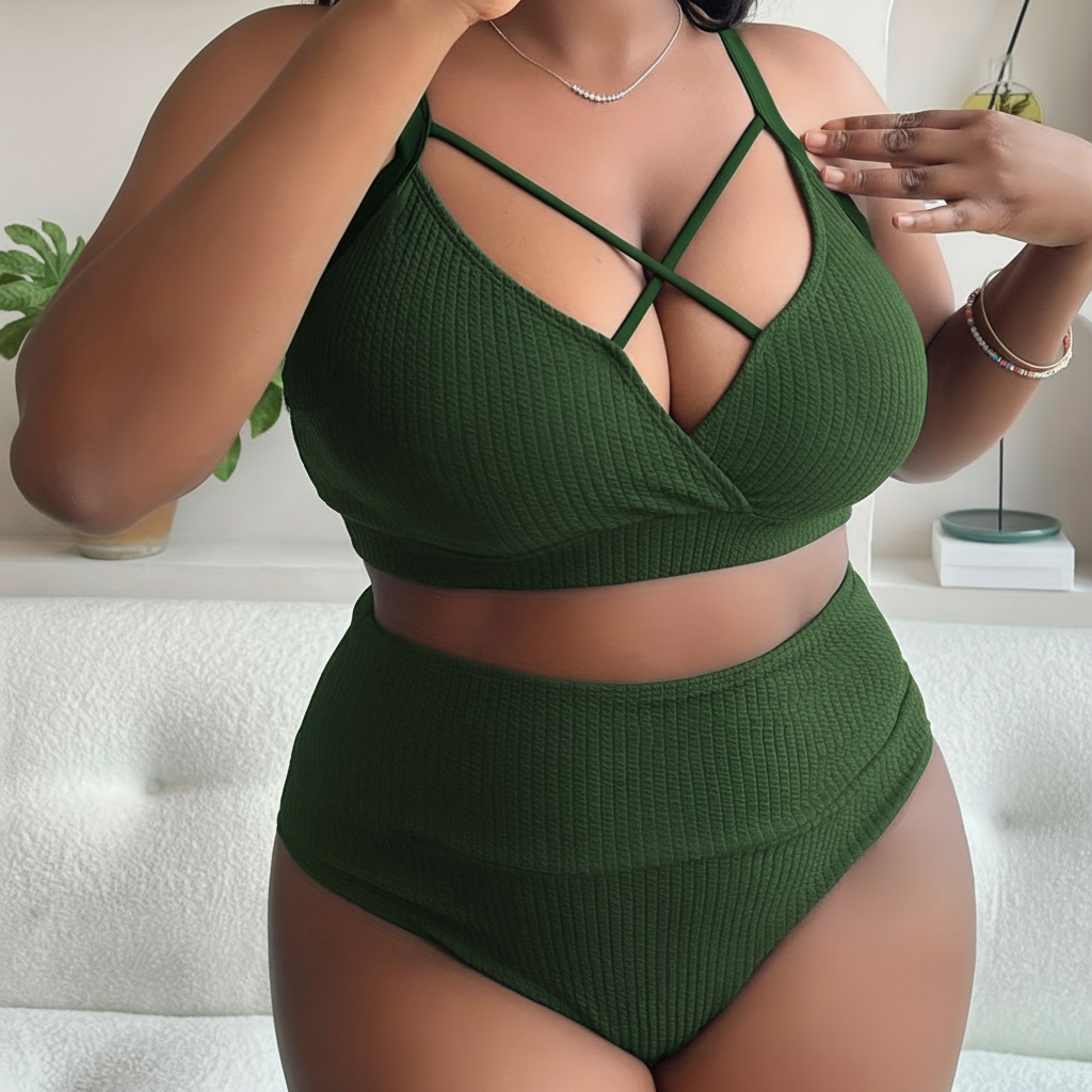Bikini Plus Size de Tirantes con Cintura Alta Sexy - 4