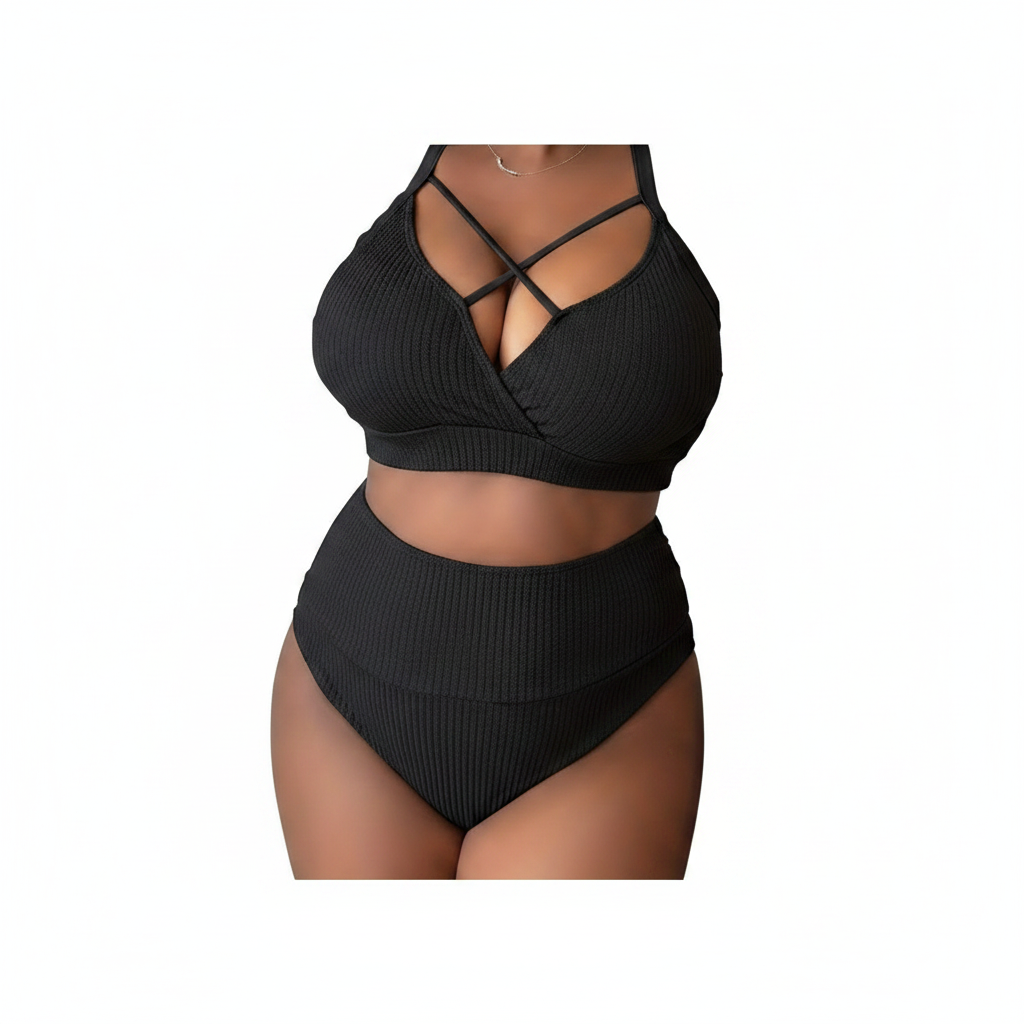 Bikini Plus Size de Tirantes con Cintura Alta Sexy - 1