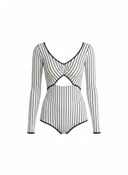 Traje de baño entero manga larga estilo vintage cuadros - 1
