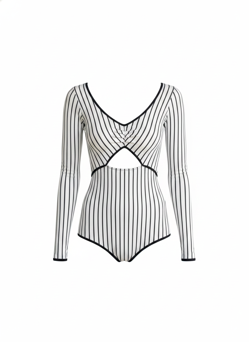 Traje de baño entero manga larga estilo vintage cuadros - 1