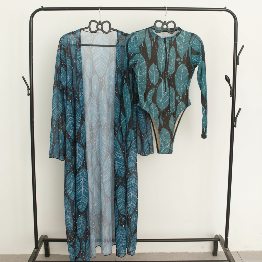 Traje de Baño Entero con Estampado de Hojas y Cierre - 4