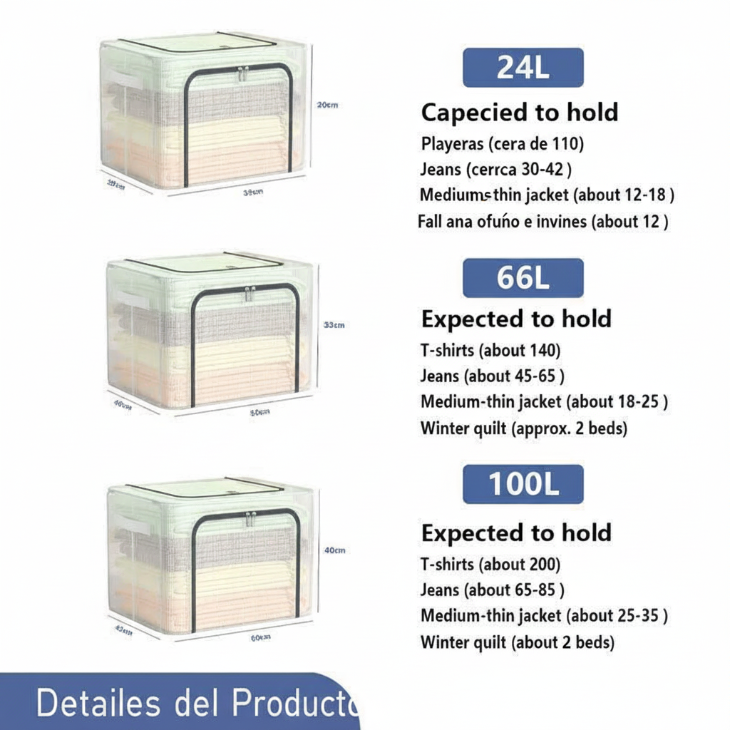 Caja organizadora plegable transparente 24L / 66L / 100L - 4