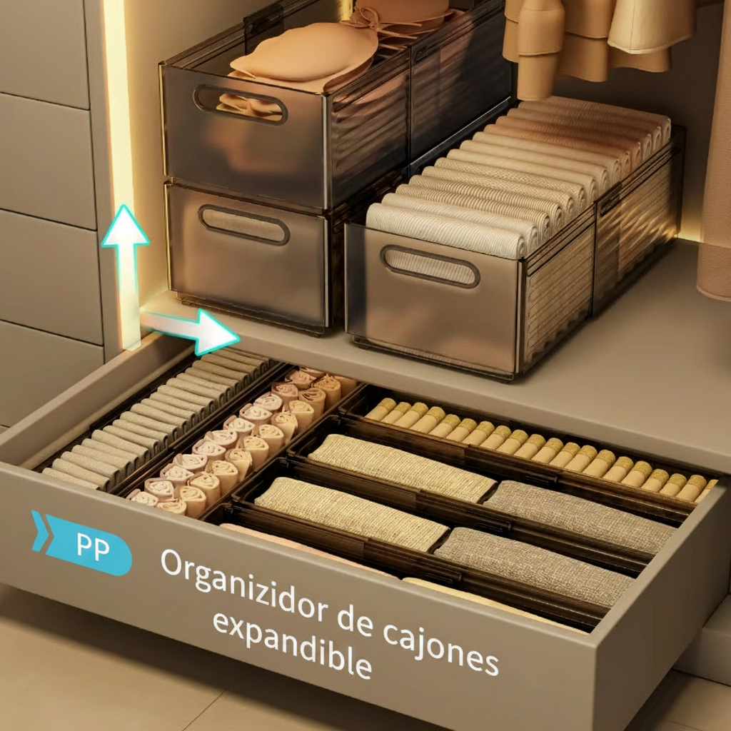 Organizador de cajón extensible con divisores PP - 2