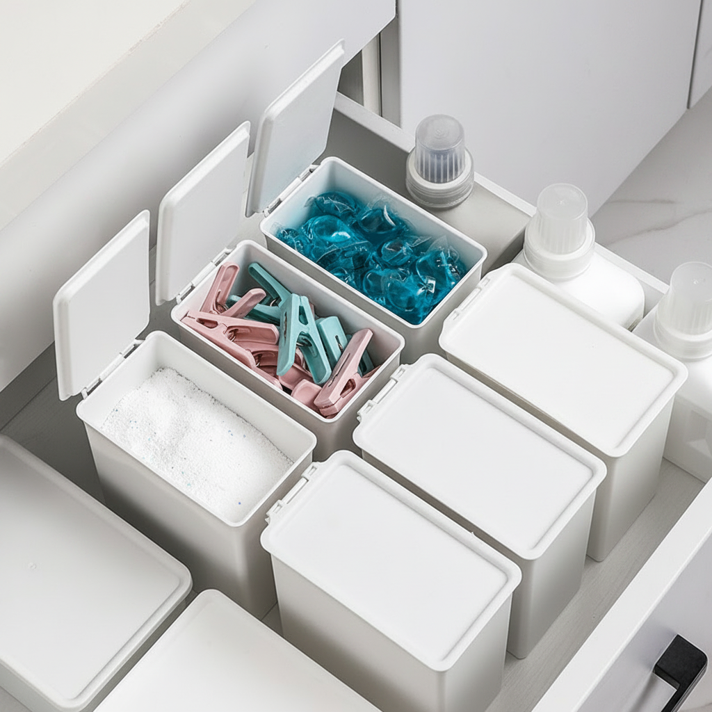 Caja organizadora de plástico con tapa abatible - 3