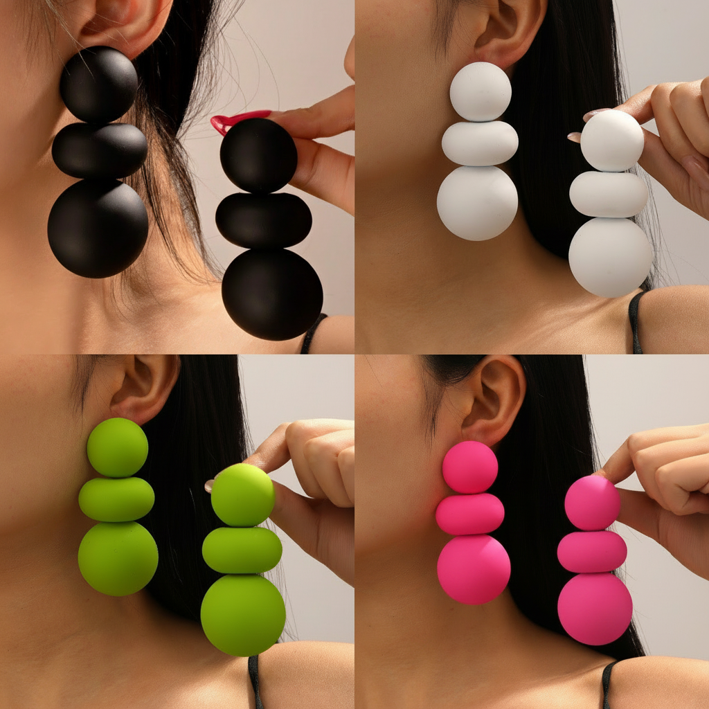 Aretes de bola coloridos con acabado spray mujer - 2