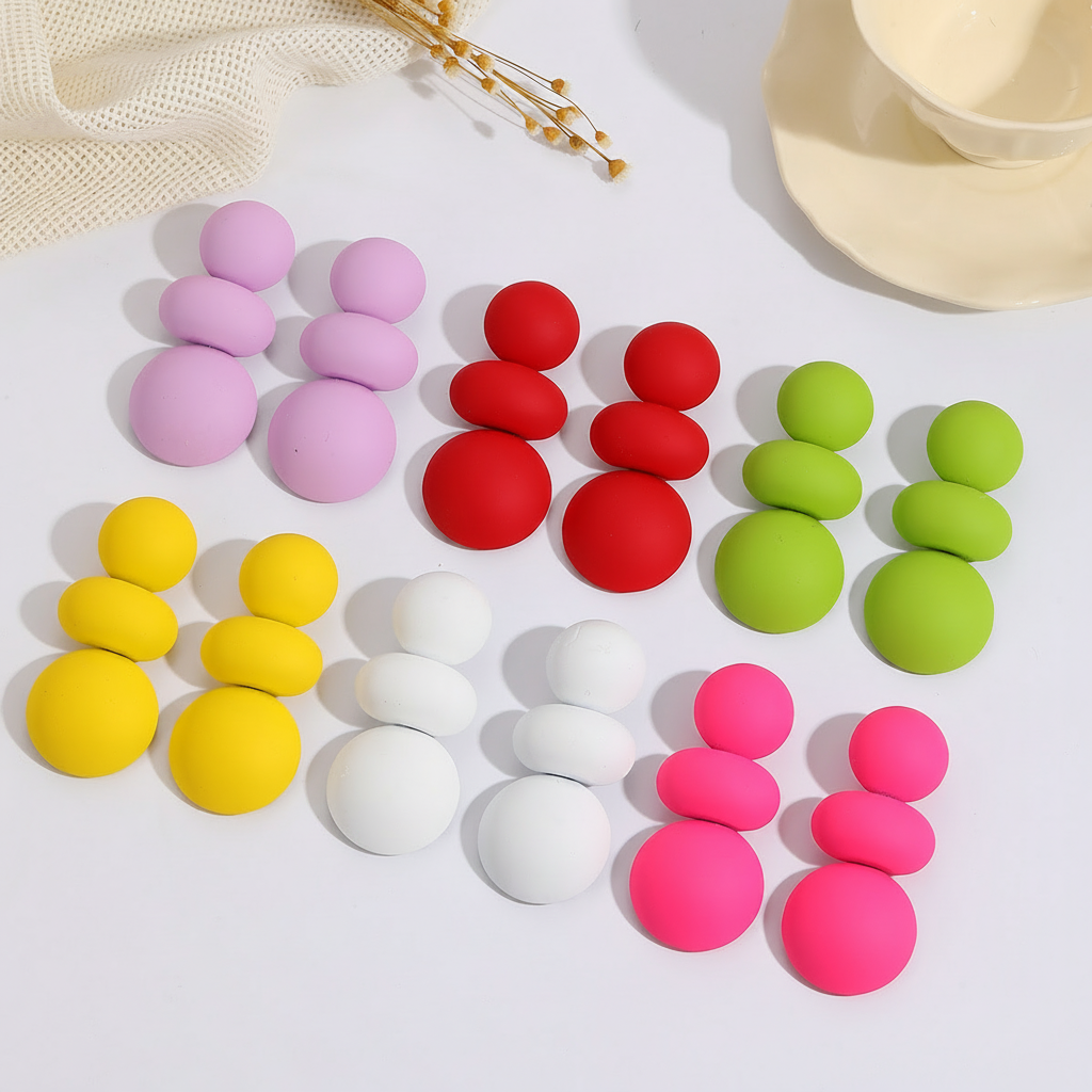 Aretes de bola coloridos con acabado spray mujer - 4