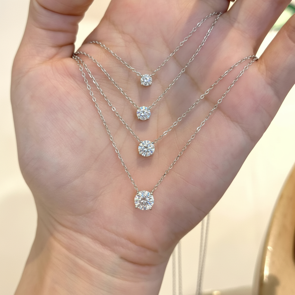 Collar de clavícula con dije de zirconia mini solitario - 2
