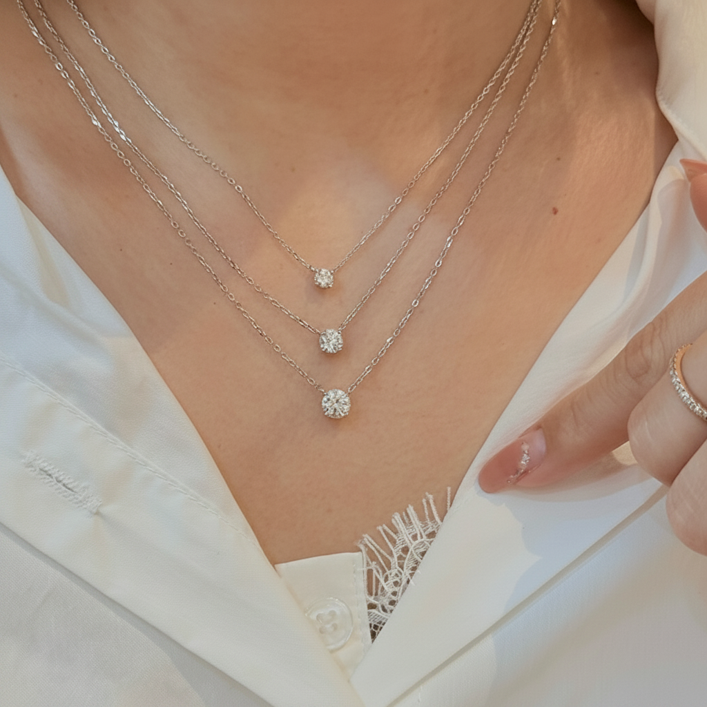 Collar de clavícula con dije de zirconia mini solitario - 3