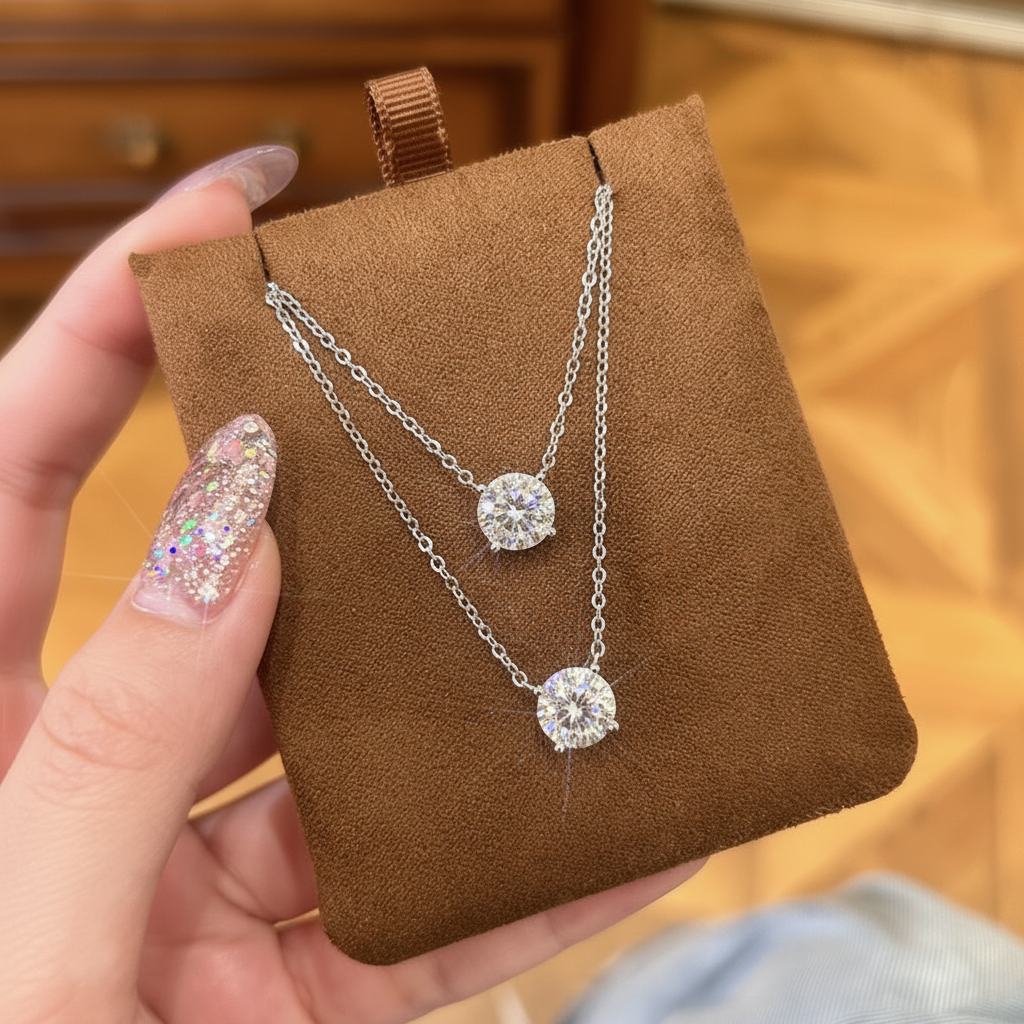 Collar de clavícula con dije de zirconia mini solitario - 4