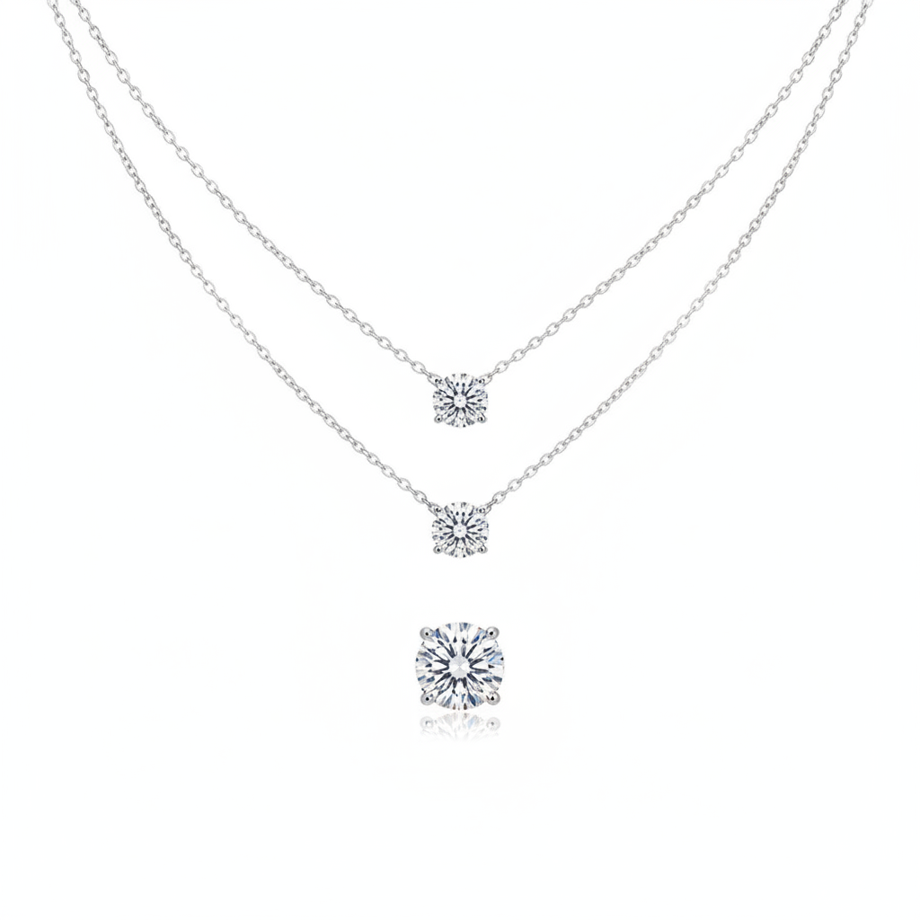 Collar de clavícula con dije de zirconia mini solitario - 1