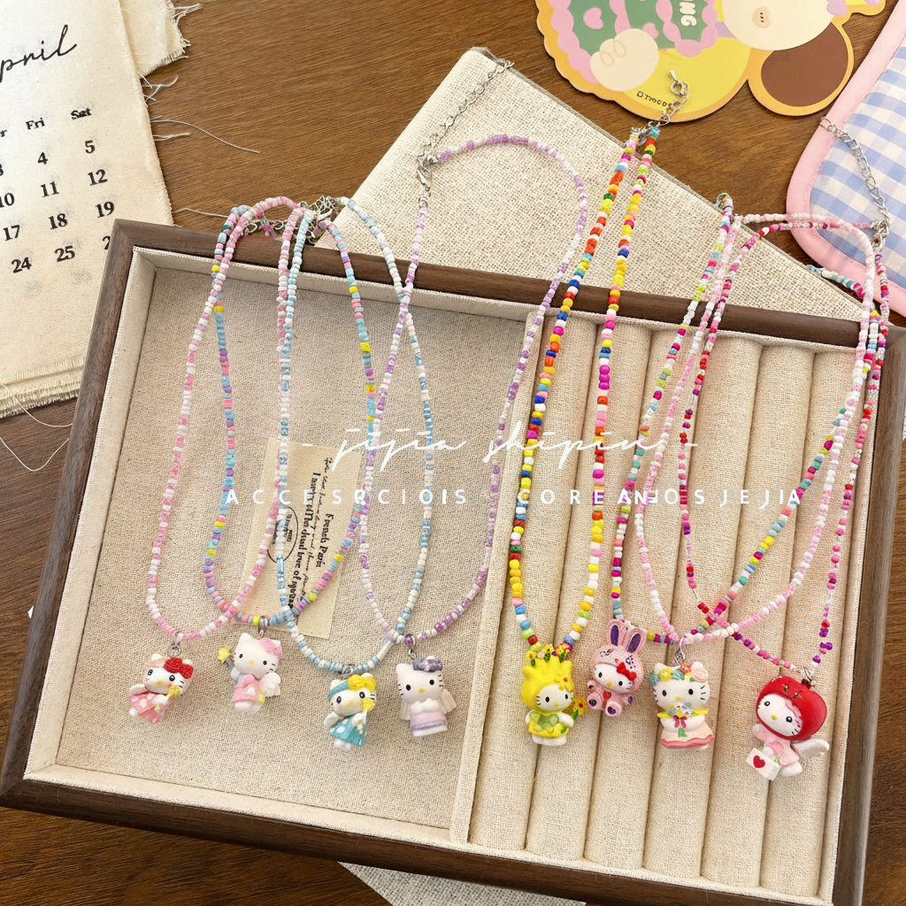 Collar de bolitas con dije kawaii estilo coreano - 2