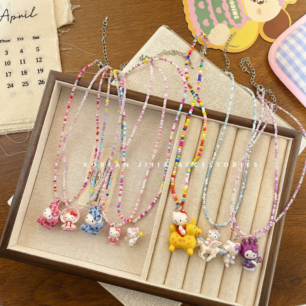 Collar de bolitas con dije kawaii estilo coreano - 3