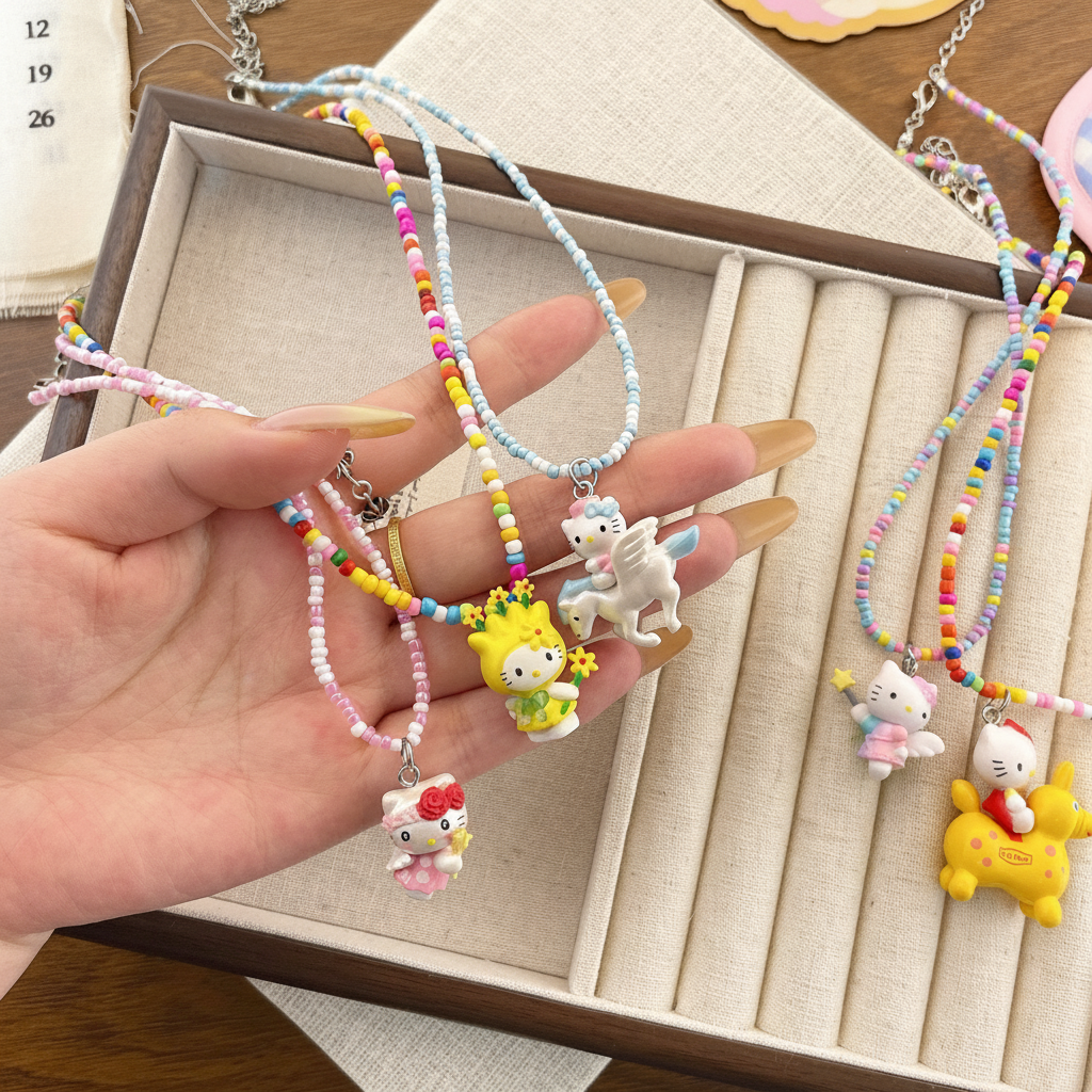 Collar de bolitas con dije kawaii estilo coreano - 4