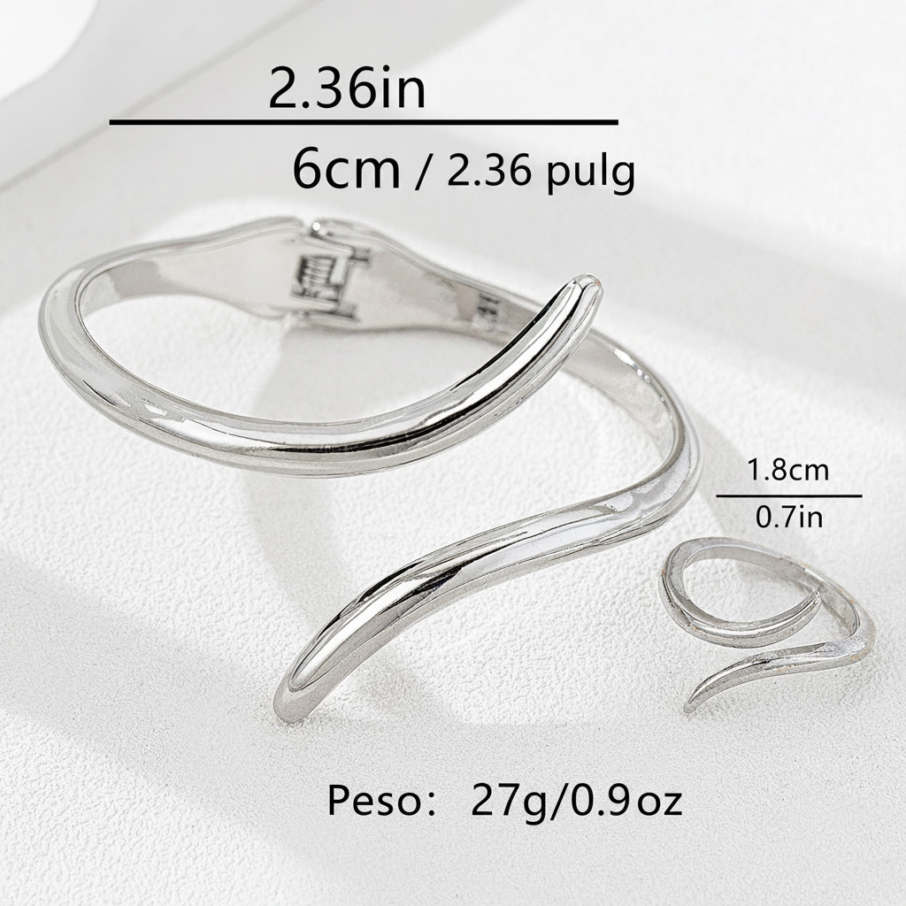 Set de Pulsera y Anillo Plateado Liso 2 Piezas - 4