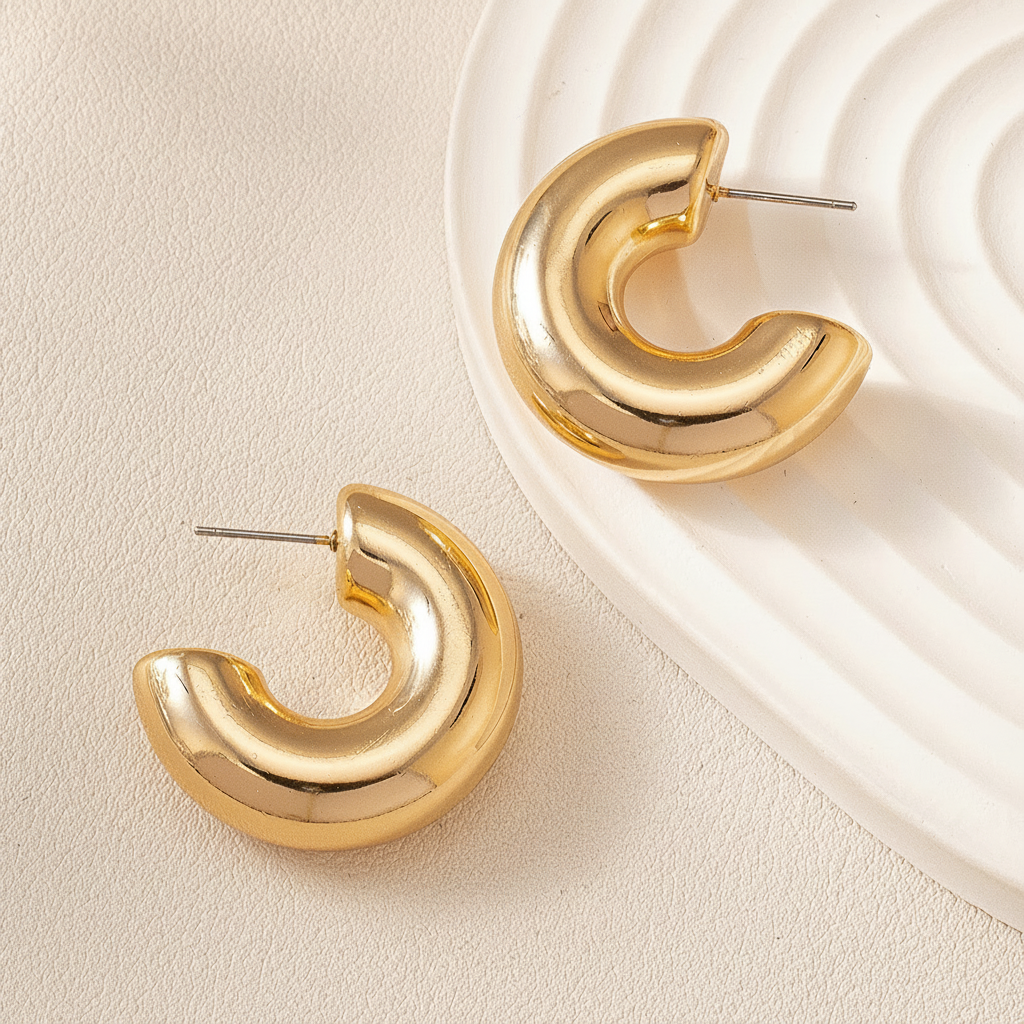 Aretes de aro en C modernos y minimalistas - 3