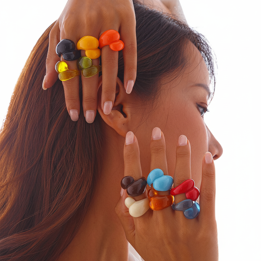 Anillo geométrico transparente ajustable estilo aesthetic - 3
