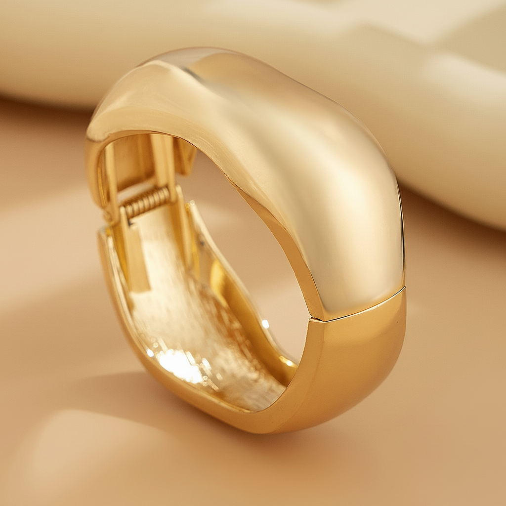 Pulsera Geométrica Metálica Estilo Statement Dorado - 3
