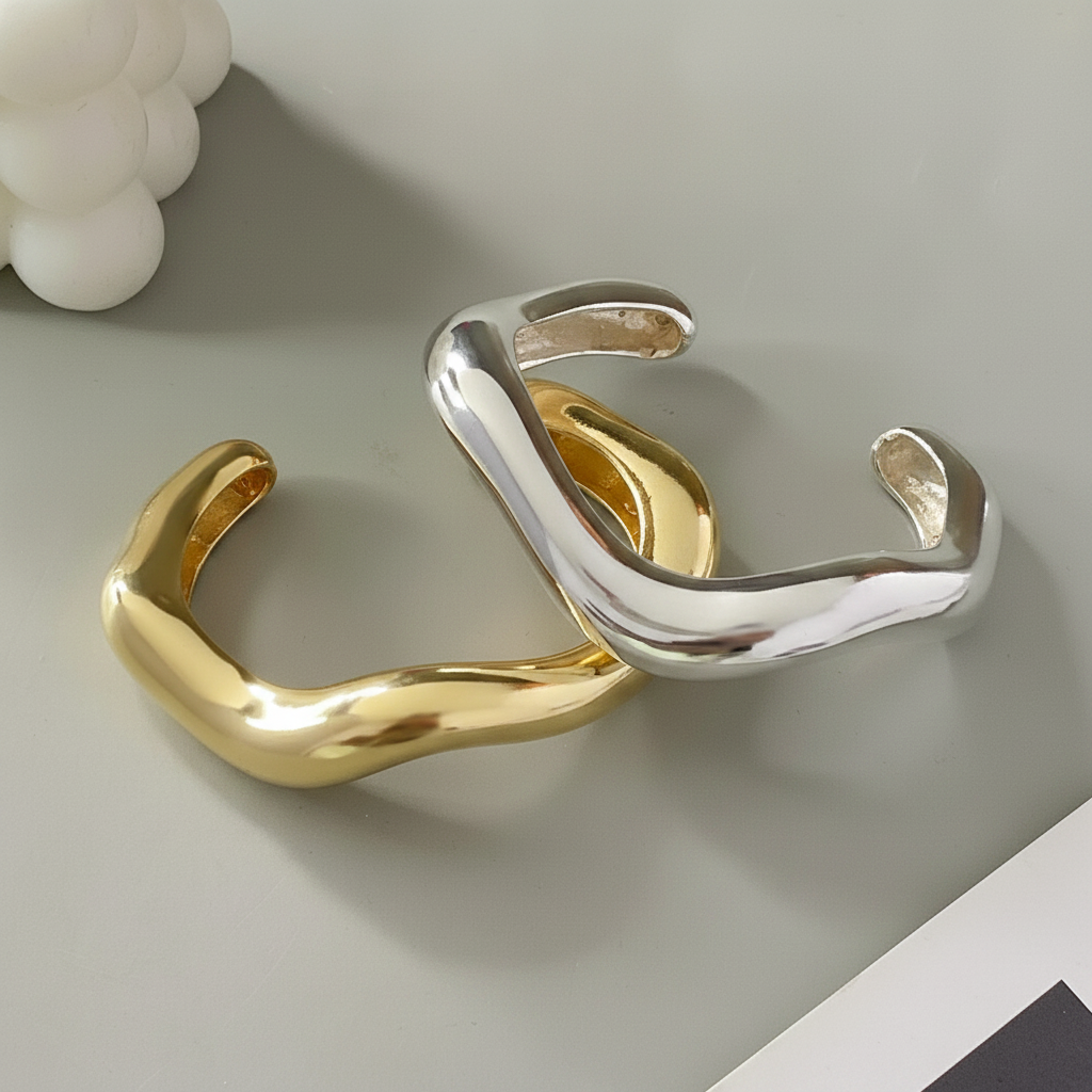 Pulsera Geométrica Metálica Estilo Statement Dorado - 4