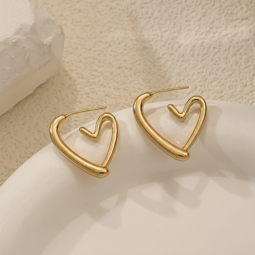 Aretes de corazón abierto estilo minimalista elegante - 2