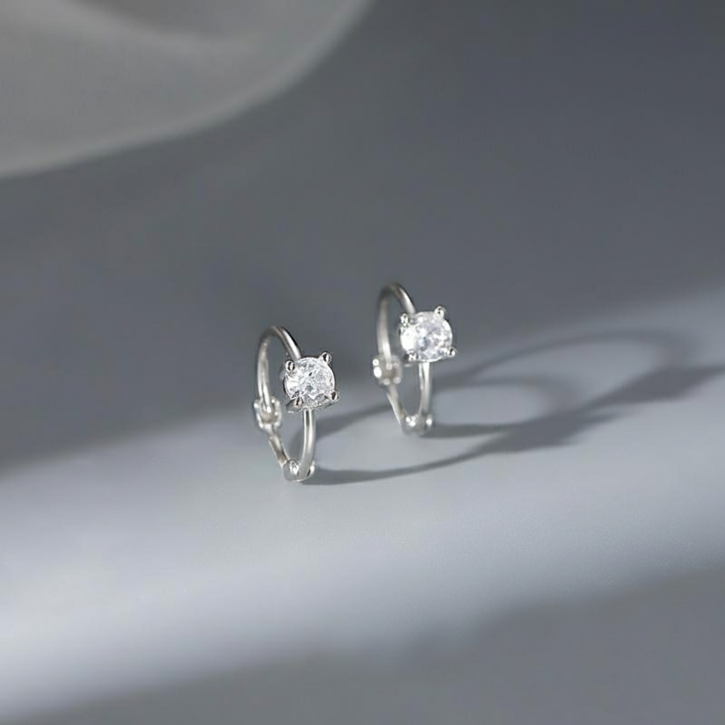 Aretes de plata 925 con diamantes geométricos - 2