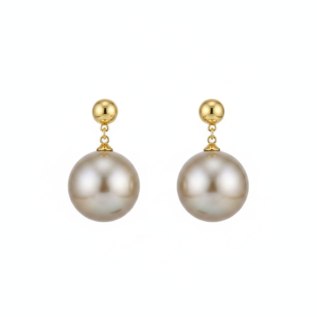 Aretes de perla geométricos con baño de oro 18k - 1